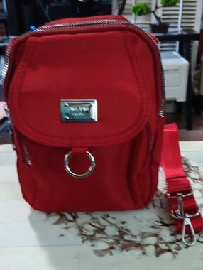 Red Womens or Mens Crossbody Bag with Silver Hardware